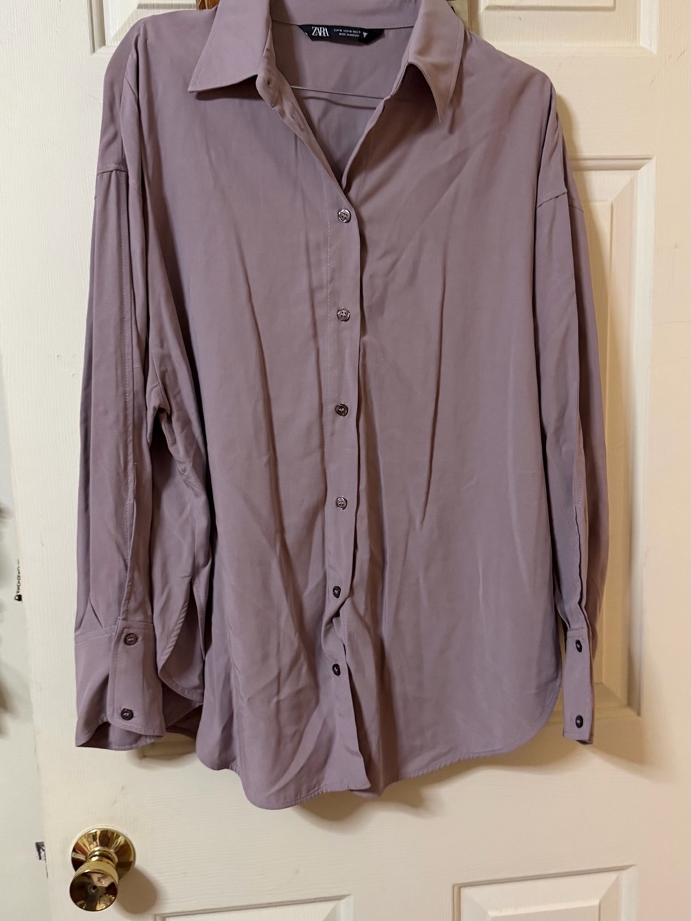 ZARA Mauve/Lavender Relaxed Button-Down Shirt – Size Medium - Picture 6 of 9